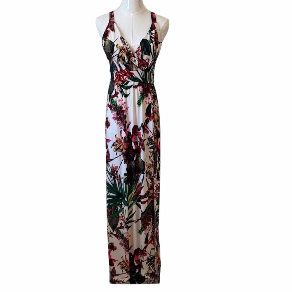 Privy  Floral Maxi Halter Look Dress with Tropical Print Size S